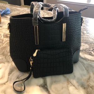 Black Purse Handbag Alligator Pattern